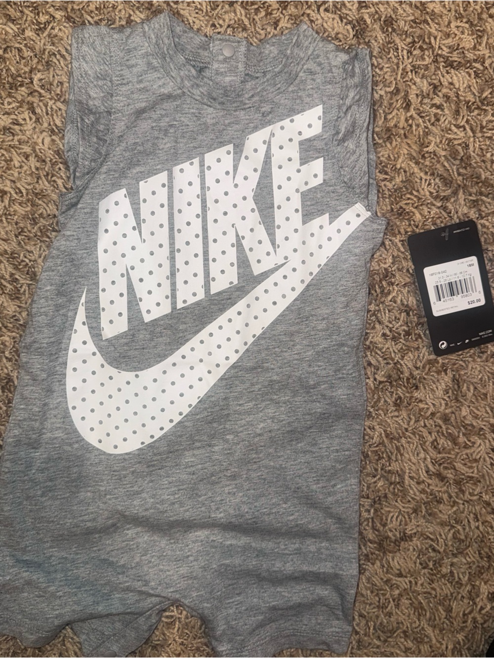 Nike Gray Sleeveless Tee with White Polka-Dot Swoosh